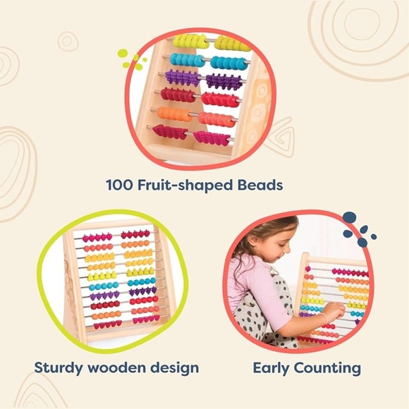 B. toys- Two-Ty Fruity!- Wooden Abacus for Kids- Developmental Learning Toy. - Picture 3 of 3